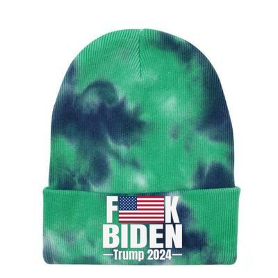 Fuck Biden American Flag Trump 2024 Tie Dye 12in Knit Beanie