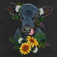 flower Black Angus Calf Cow Farm Animals 7 Panel Mesh Trucker Snapback Hat