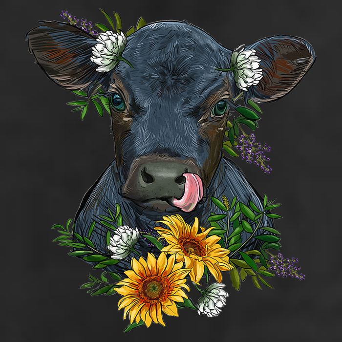 flower Black Angus Calf Cow Farm Animals 7 Panel Mesh Trucker Snapback Hat