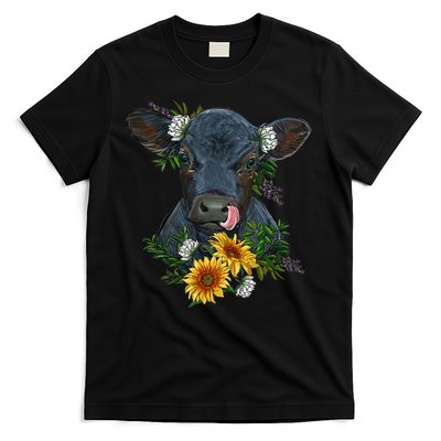 flower Black Angus Calf Cow Farm Animals T-Shirt