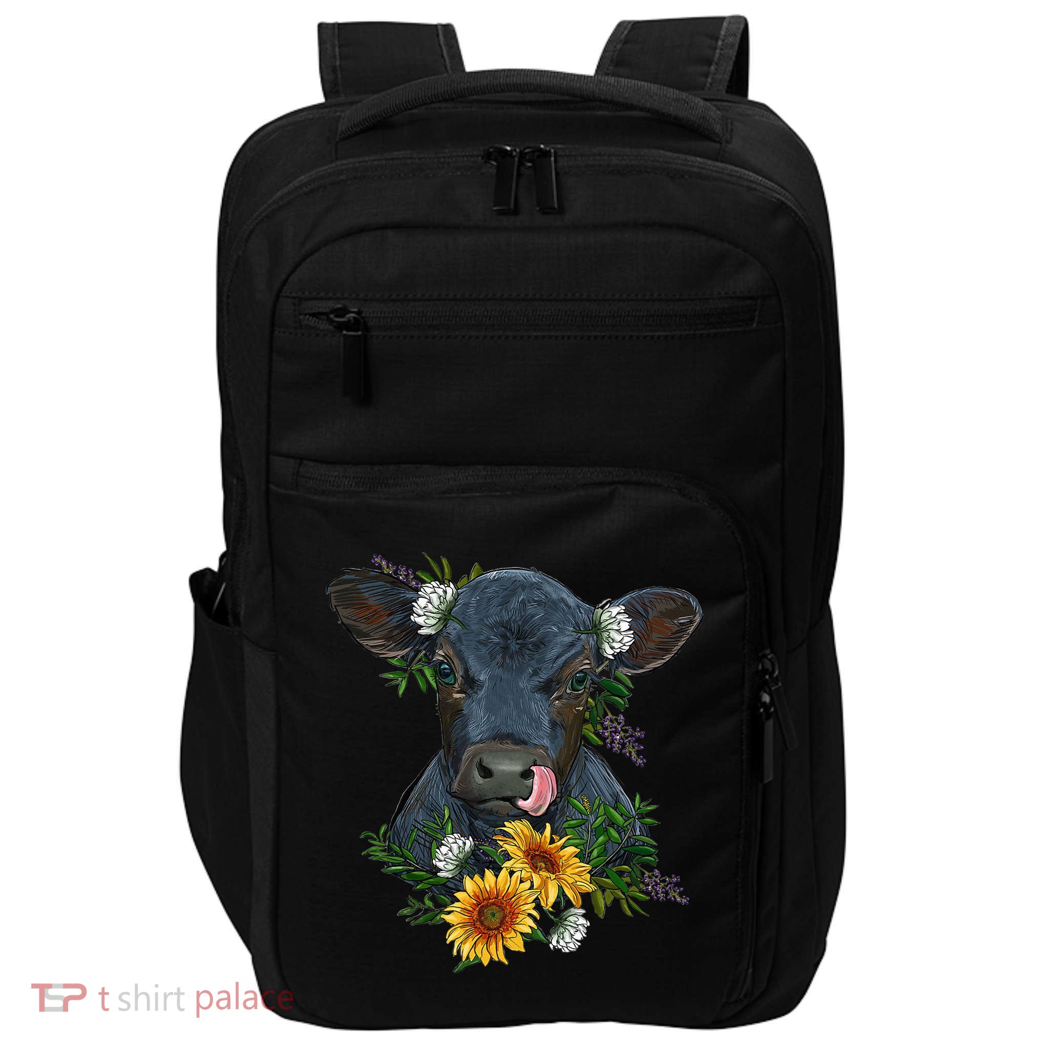 flower Black Angus Calf Cow Farm Animals Impact Tech Backpack