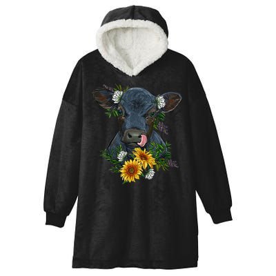 flower Black Angus Calf Cow Farm Animals Hooded Wearable Blanket