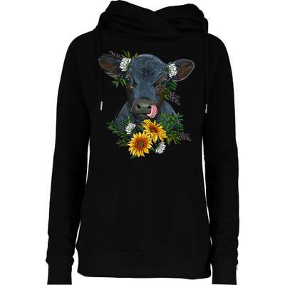 flower Black Angus Calf Cow Farm Animals Womens Funnel Neck Pullover Hood