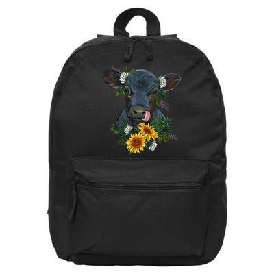 flower Black Angus Calf Cow Farm Animals 16 in Basic Backpack