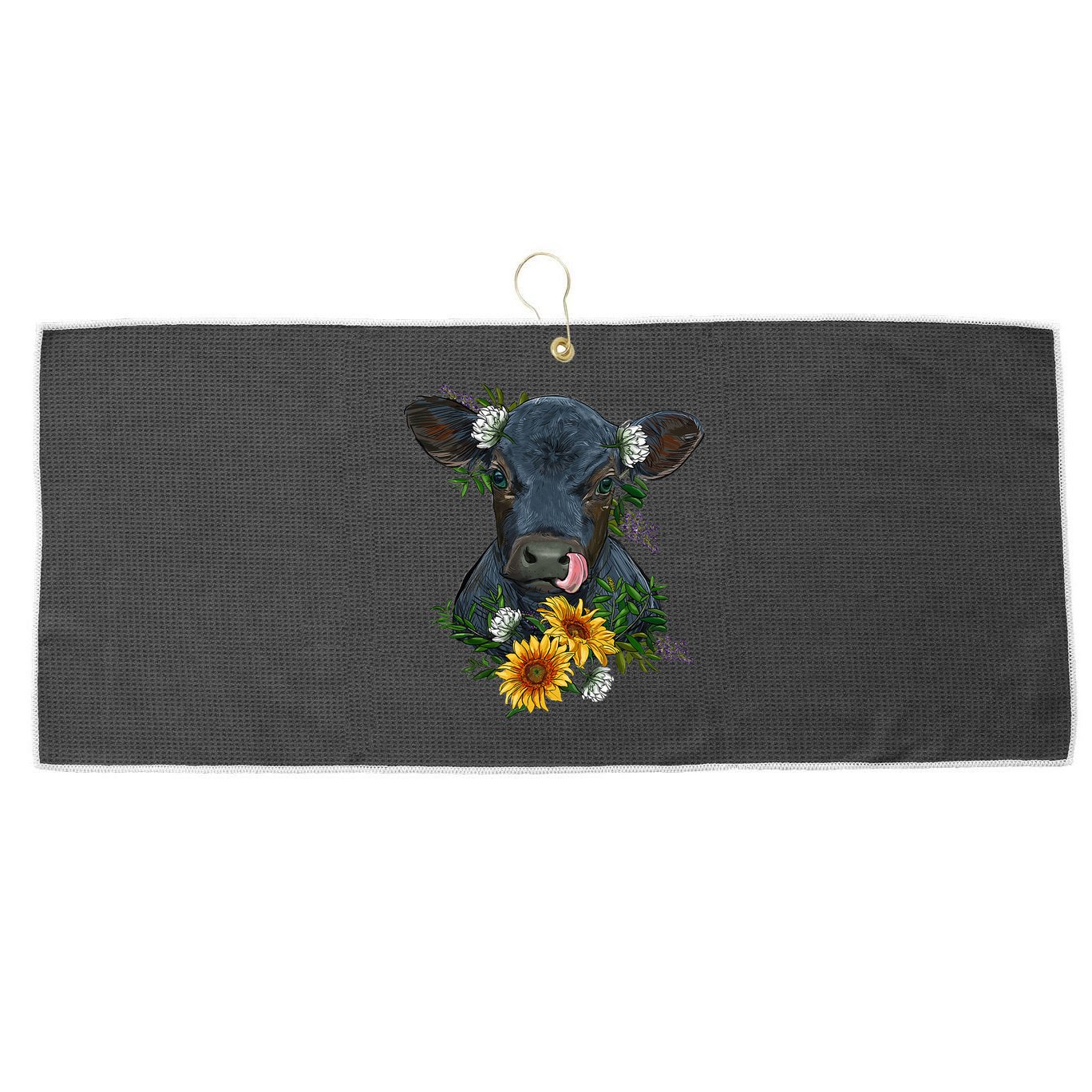 flower Black Angus Calf Cow Farm Animals Large Microfiber Waffle Golf Towel