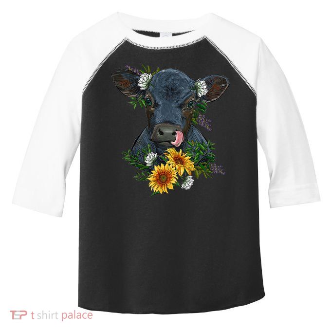 flower Black Angus Calf Cow Farm Animals Toddler Fine Jersey T-Shirt