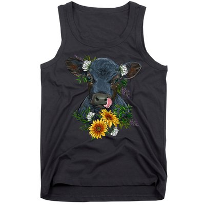 flower Black Angus Calf Cow Farm Animals Tank Top