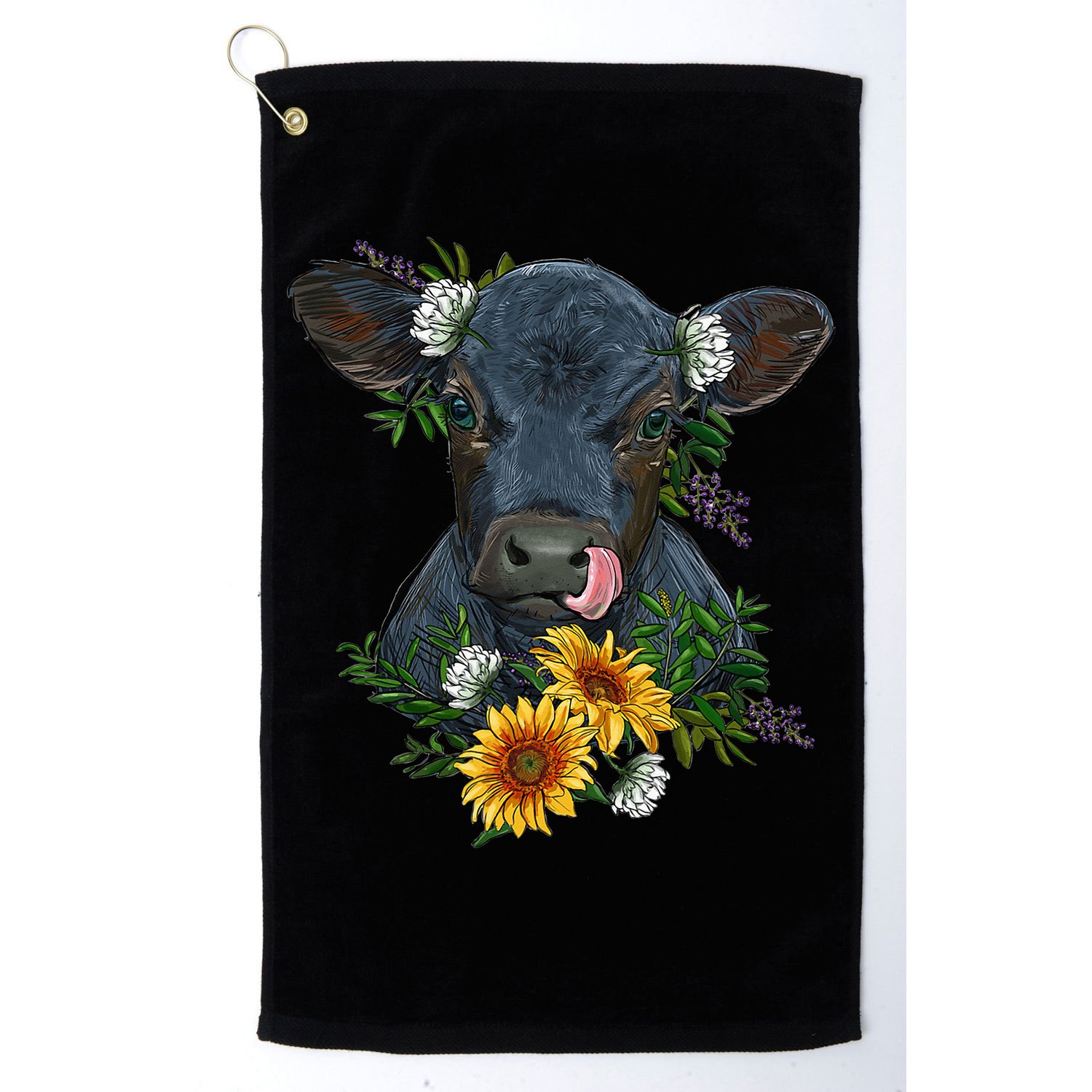 flower Black Angus Calf Cow Farm Animals Golf Towel