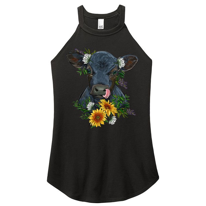 flower Black Angus Calf Cow Farm Animals Women's Perfect Tri Rocker Tank