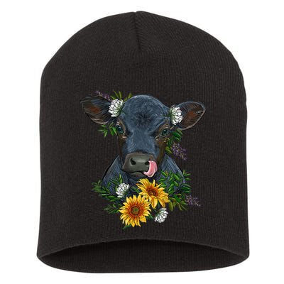 flower Black Angus Calf Cow Farm Animals Short Acrylic Beanie