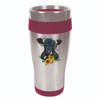 flower Black Angus Calf Cow Farm Animals 16oz Travel Tumbler