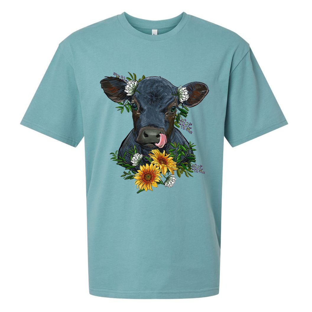 flower Black Angus Calf Cow Farm Animals Sueded Cloud Jersey T-Shirt