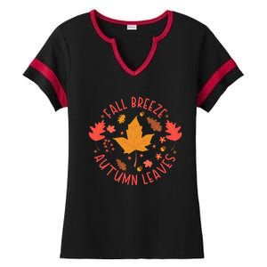 Fall Breeze Autumn Leaves Cute Maple Leaf Ladies Halftime Notch Neck Tee