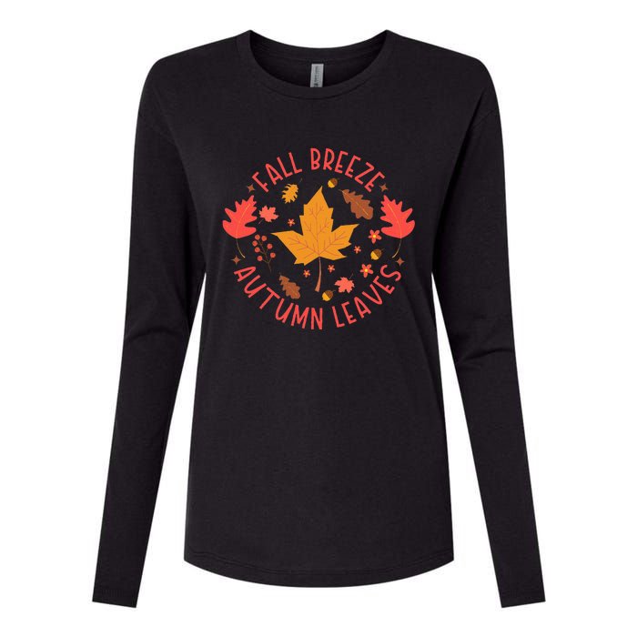 Fall Breeze Autumn Leaves Cute Maple Leaf Womens Cotton Relaxed Long Sleeve T-Shirt