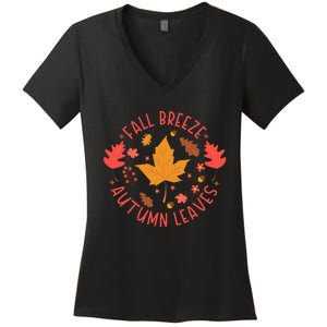 Fall Breeze Autumn Leaves Cute Maple Leaf Women's V-Neck T-Shirt