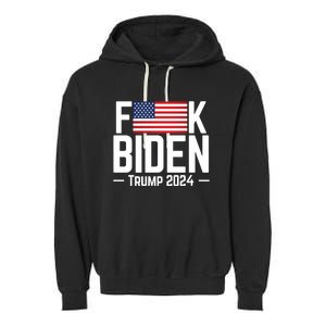 Fuck Biden American Flag Trump 2024 Shirt Garment-Dyed Fleece Hoodie