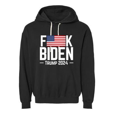 Fuck Biden American Flag Trump 2024 Shirt Garment-Dyed Fleece Hoodie