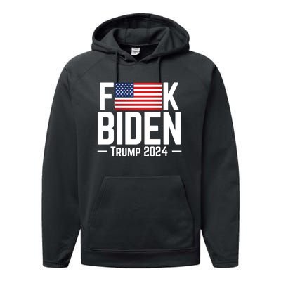 Fuck Biden American Flag Trump 2024 Shirt Performance Fleece Hoodie