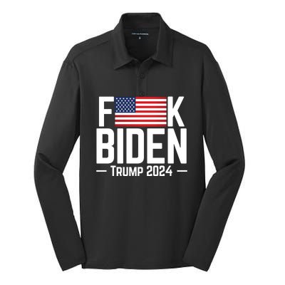 Fuck Biden American Flag Trump 2024 Shirt Silk Touch Performance Long Sleeve Polo