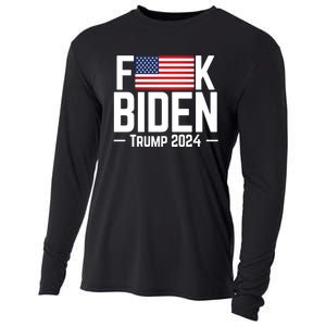 Fuck Biden American Flag Trump 2024 Shirt Cooling Performance Long Sleeve Crew