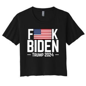 Fuck Biden American Flag Trump 2024 Shirt Women's Crop Top Tee