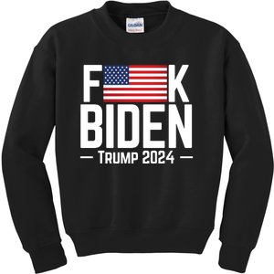 Fuck Biden American Flag Trump 2024 Shirt Kids Sweatshirt