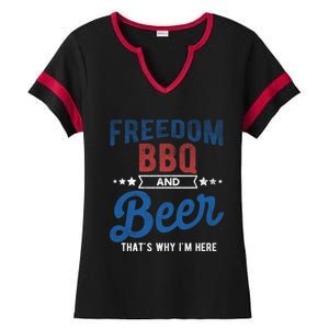 Freedom Bbq And Beer Thats Why In Here Cute Gift Ladies Halftime Notch Neck Tee