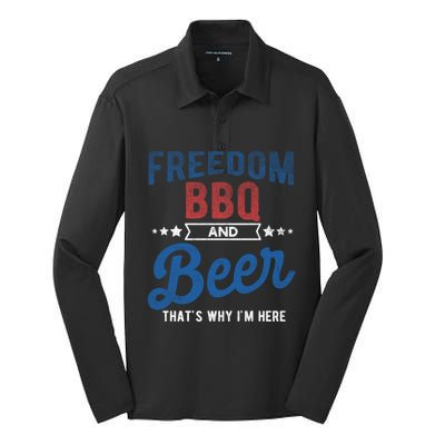 Freedom Bbq And Beer Thats Why In Here Cute Gift Silk Touch Performance Long Sleeve Polo