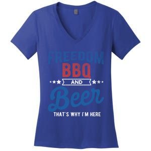 Freedom Bbq And Beer Thats Why In Here Cute Gift Women's V-Neck T-Shirt