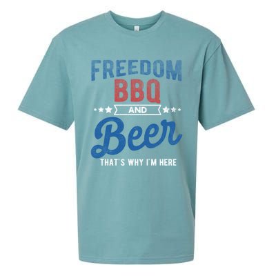 Freedom Bbq And Beer Thats Why In Here Cute Gift Sueded Cloud Jersey T-Shirt