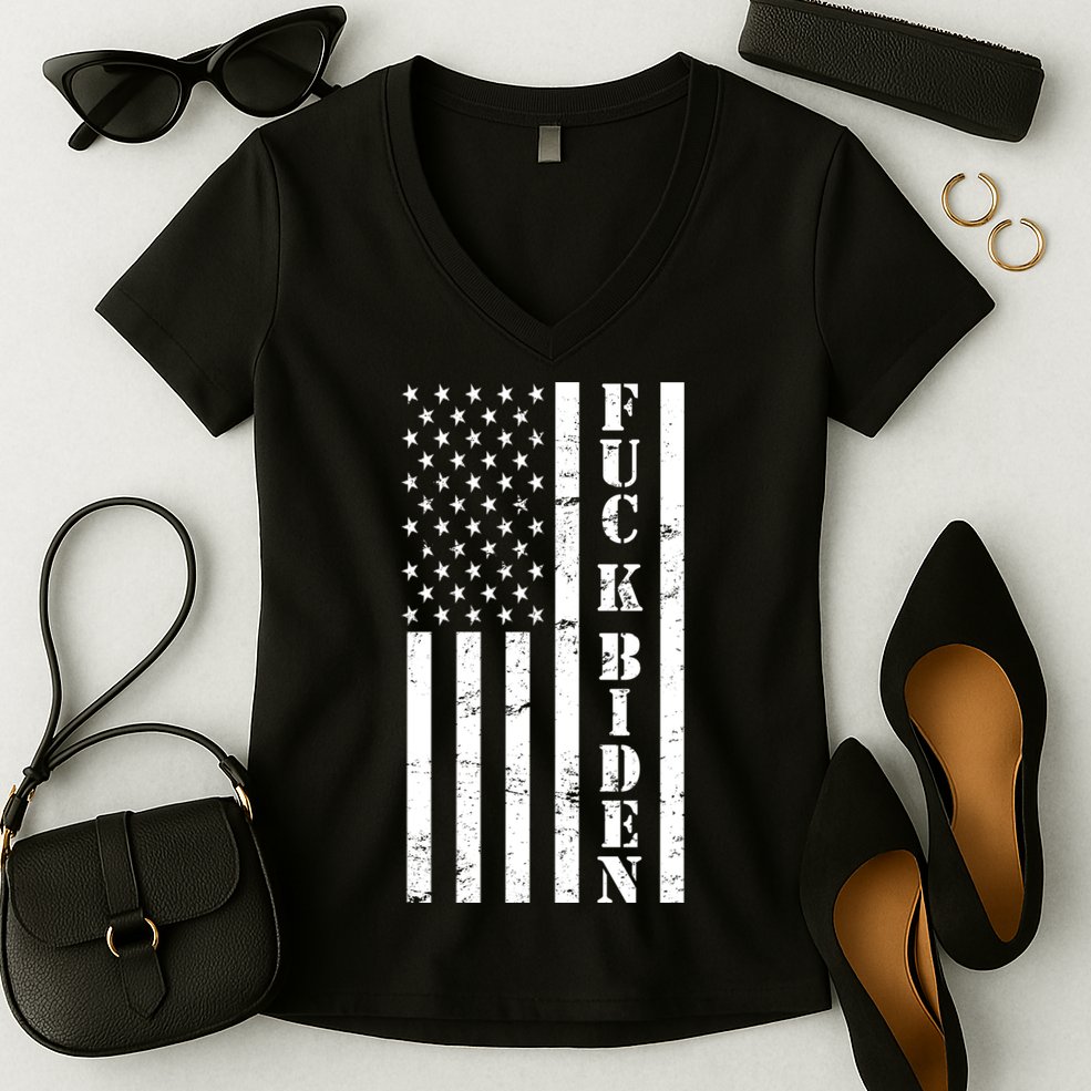 Fuck Biden American Flag Women's V-Neck T-Shirt