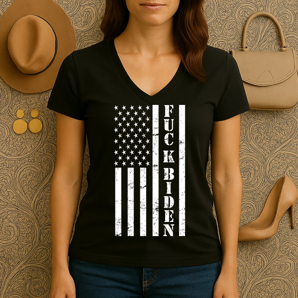 Fuck Biden American Flag Women's V-Neck T-Shirt