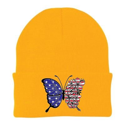 Floral Butterfly American Flag 4th Of July Gift Knit Cap Winter Beanie