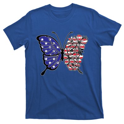 Floral Butterfly American Flag 4th Of July Gift T-Shirt