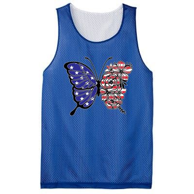 Floral Butterfly American Flag 4th Of July Gift Mesh Reversible Basketball Jersey Tank