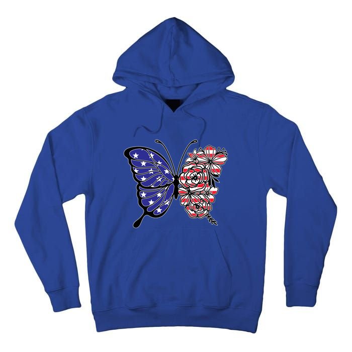 Floral Butterfly American Flag 4th Of July Gift Tall Hoodie