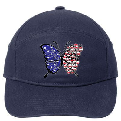 Floral Butterfly American Flag 4th Of July Gift 7-Panel Snapback Hat