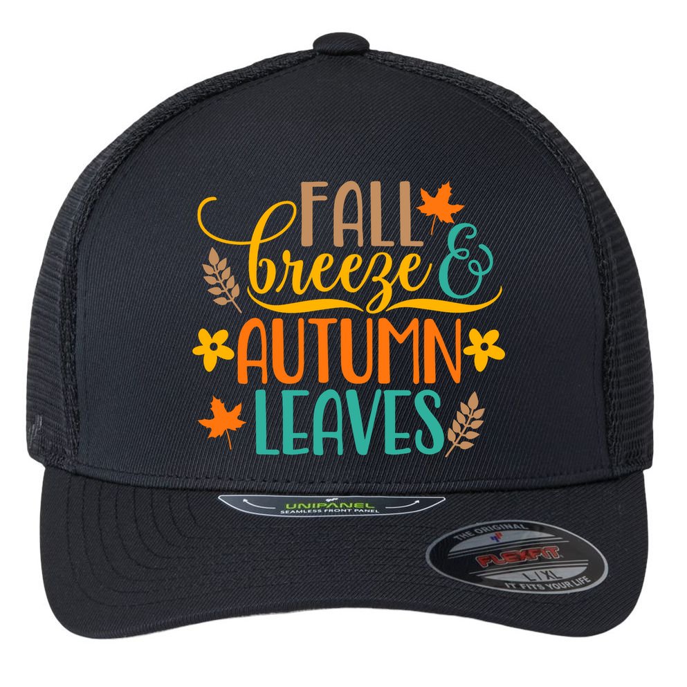 Fall Breeze Autumn Leaves Flexfit Unipanel Trucker Cap
