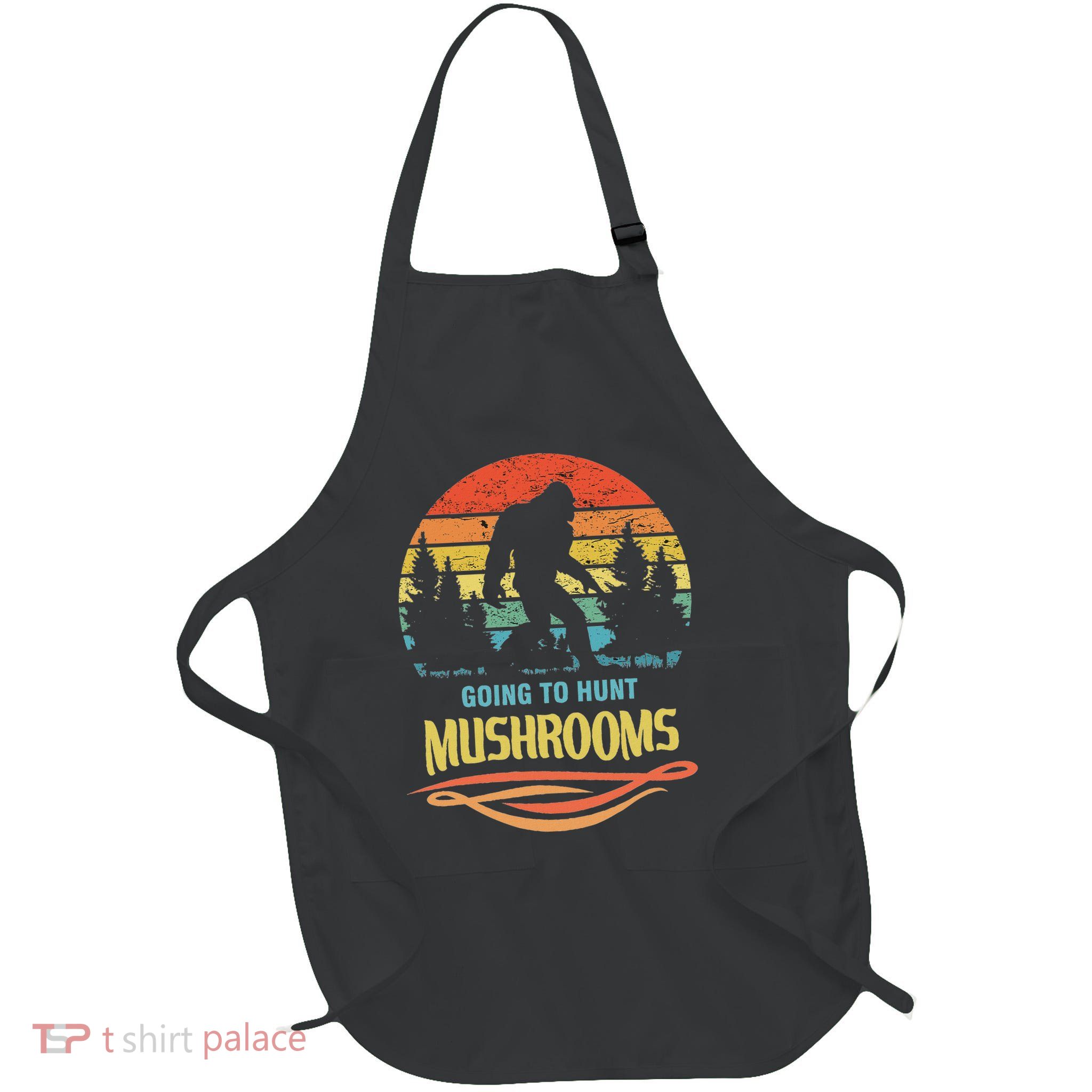 Funny Bigfoot As A Mushroom Hunter Going Mushroom Hunting Full-Length Apron With Pockets