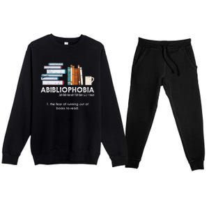 Funny Bookworm Abibiliophobia Librarian Book Nerd Reading Gift Premium Crewneck Sweatsuit Set