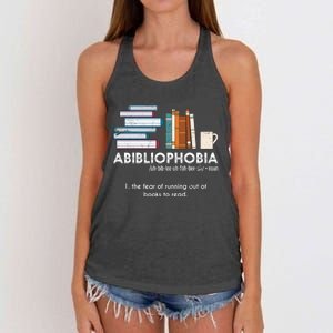 Funny Bookworm Abibiliophobia Librarian Book Nerd Reading Gift Women's Knotted Racerback Tank