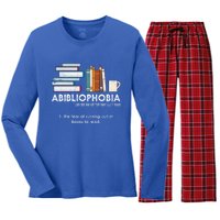 Funny Bookworm Abibiliophobia Librarian Book Nerd Reading Gift Women's Long Sleeve Flannel Pajama Set 