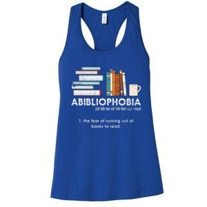 Funny Bookworm Abibiliophobia Librarian Book Nerd Reading Gift Women's Racerback Tank