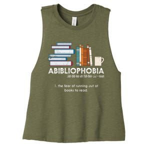 Funny Bookworm Abibiliophobia Librarian Book Nerd Reading Gift Women's Racerback Cropped Tank