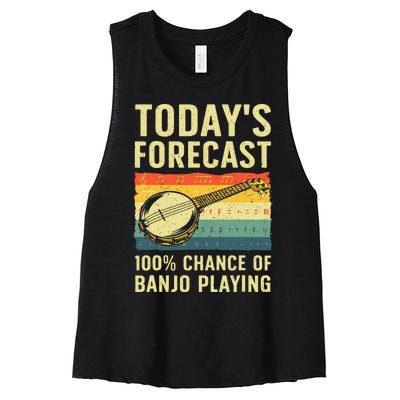 Funny Banjo Art For Women Bluegrass Instrument Player Women's Racerback Cropped Tank