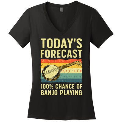 Funny Banjo Art For Women Bluegrass Instrument Player Women's V-Neck T-Shirt