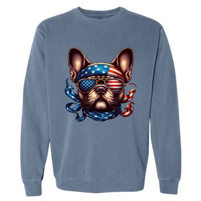 French Bulldog American Usa Flag Sunglasses 4th Of July Great Gift Garment-Dyed Sweatshirt