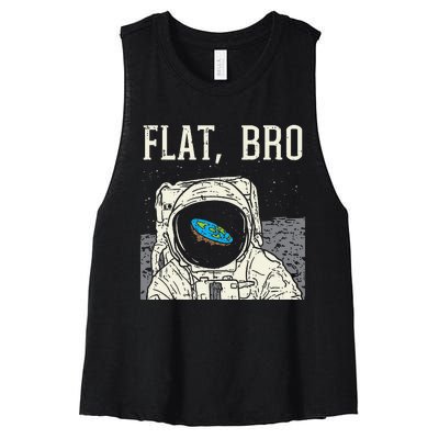 Flat Bro Astronaut Space Funny Earth Conspiracy Theory Gift Women's Racerback Cropped Tank