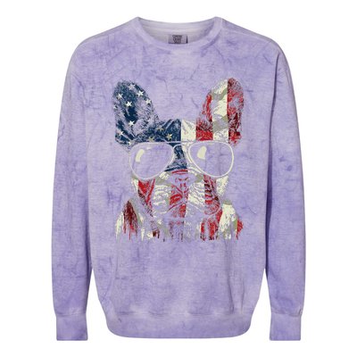 French Bulldog American USA Flag 4th Of July Frenchie Colorblast Crewneck Sweatshirt