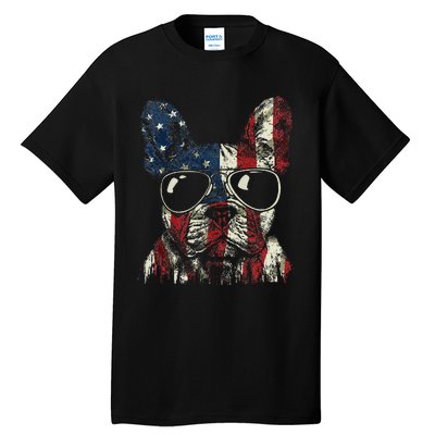 French Bulldog American USA Flag 4th Of July Frenchie Tall T-Shirt